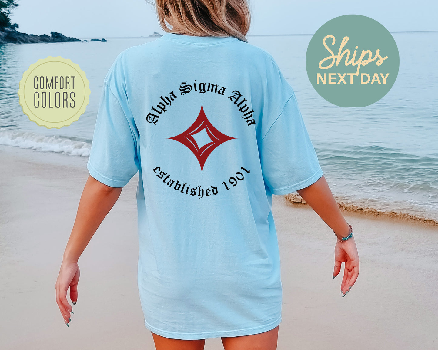 Alpha Sigma Alpha Old English Crest Comfort Colors Sorority T-shirtt _ 32926g