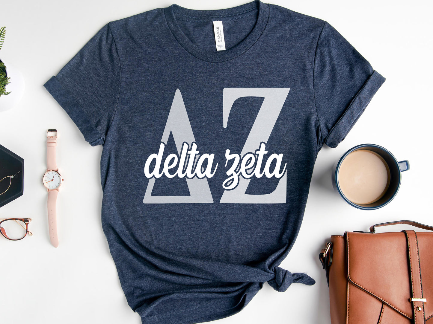 Delta Zeta Sliced White Letters Sorority T-shirt _ 2251g