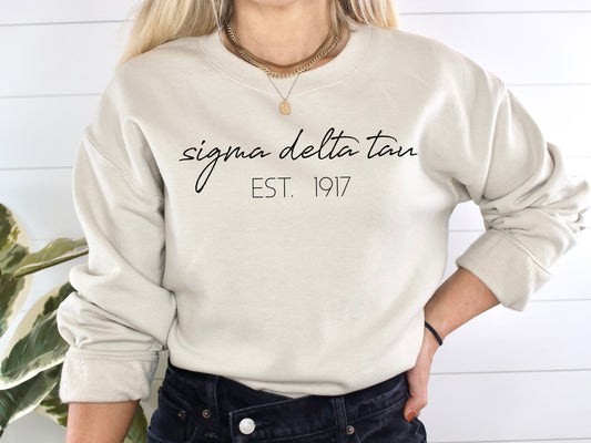 Sigma Delta Tau Black Calligraphy Sorority Sweatshirt _ 2338g