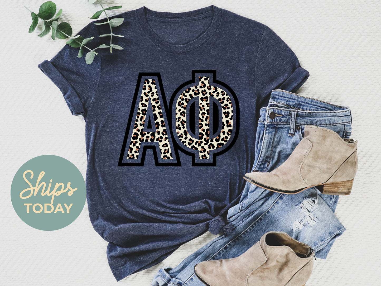 Alpha Phi Leopard Greek Letters Sorority T-shirt _ 30440g