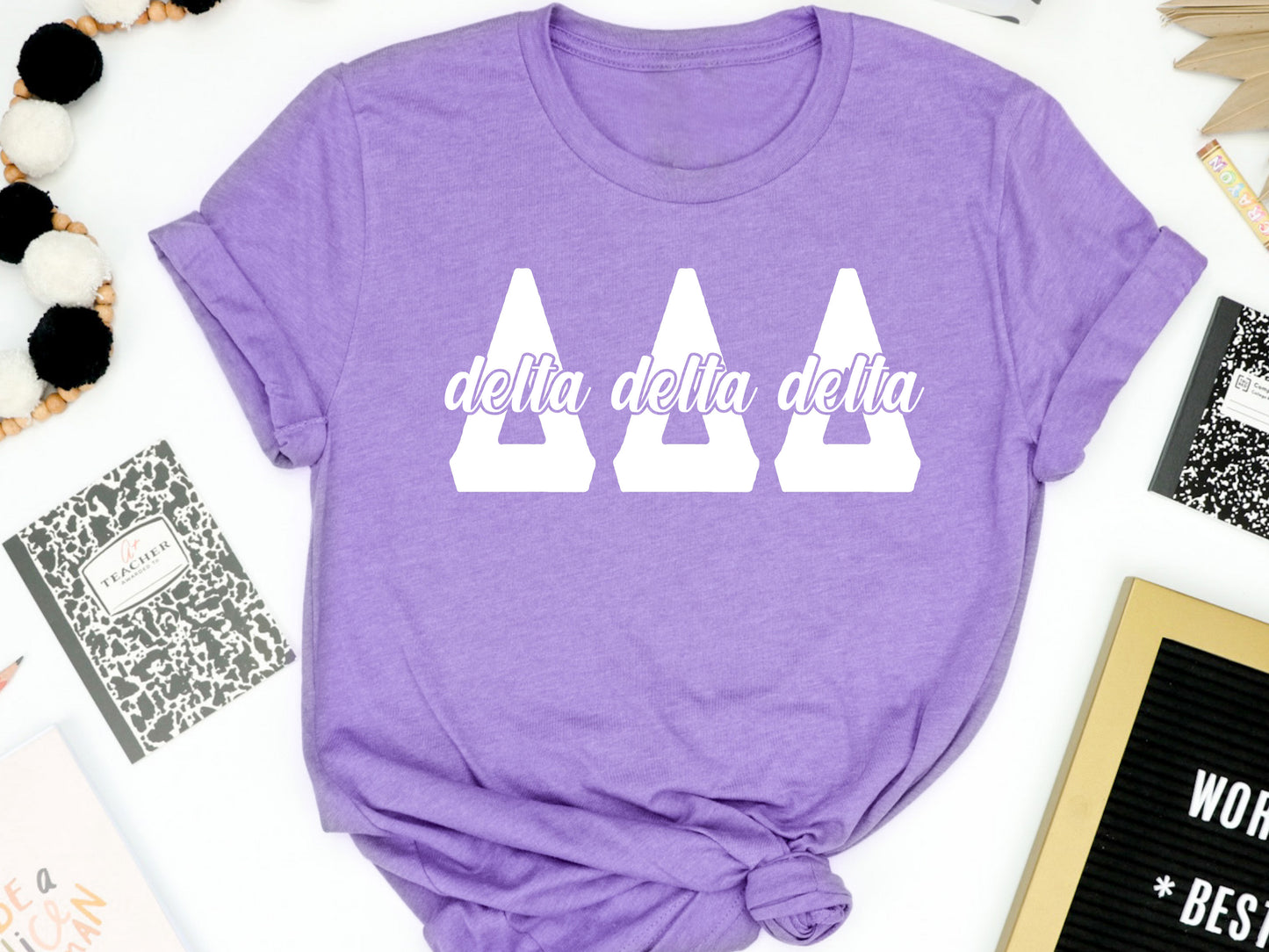 Delta Delta Delta Sliced White Letters Sorority T-shirt _ 2248g
