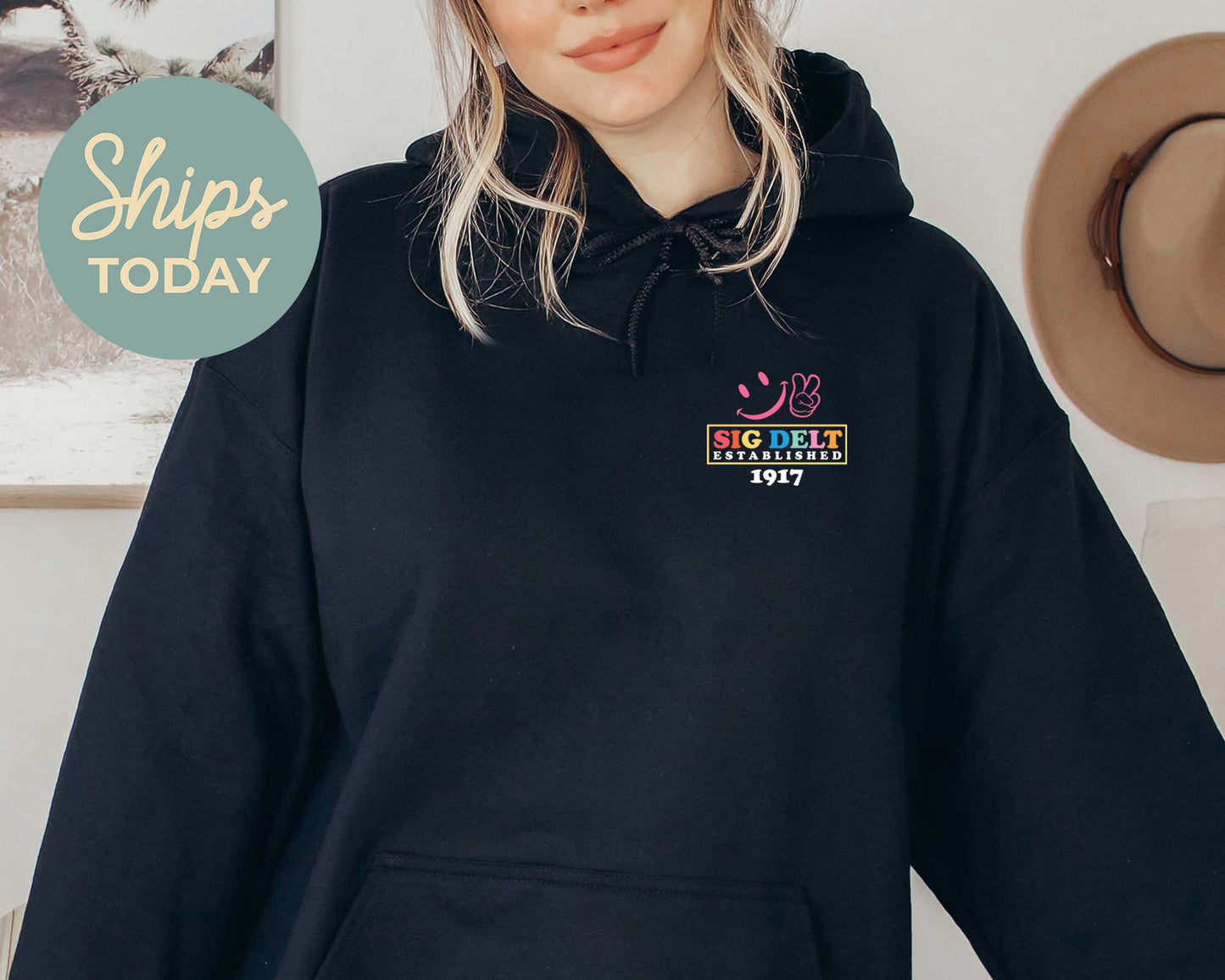 Sigma Delta Tau Gleaming Smiley Face Sorority Hoodie _ 33071g