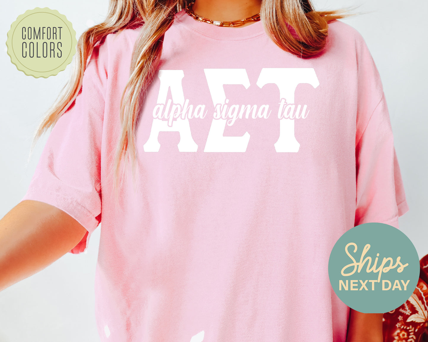 Alpha Sigma Tau Sliced White Letters Comfort Colors Sorority T-shirt _ 2245g