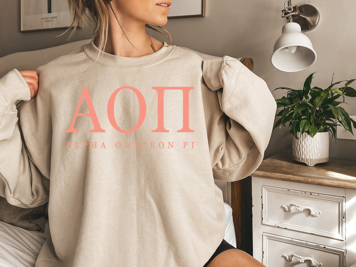 Alpha Omicron Pi Pink Personality Sorority Sweatshirt _ 652g
