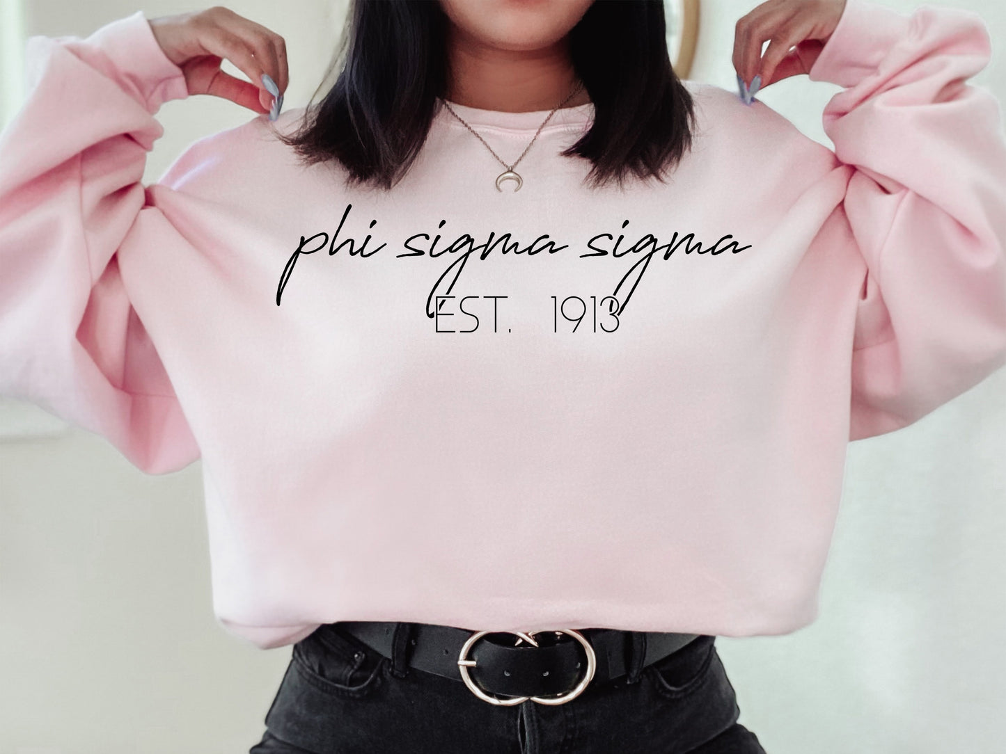 Phi Sigma Sigma Black Calligraphy Sorority Sweatshirt _ 2336g