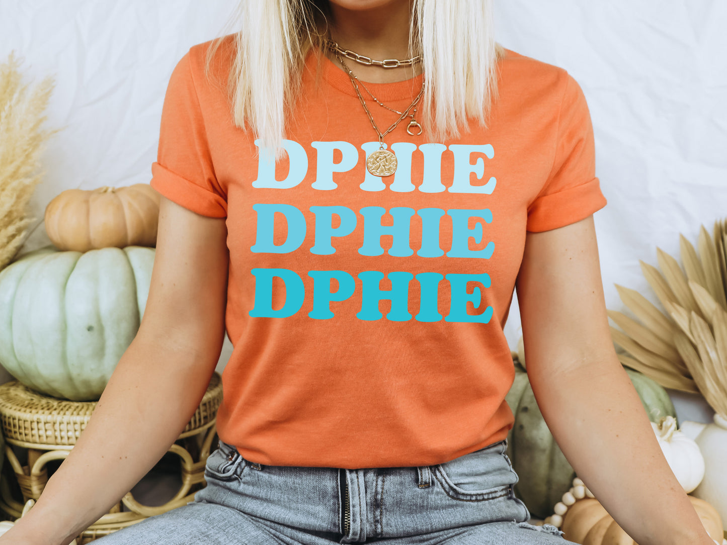 Delta Phi Epsilon Touch of Blue Sorority T-shirt _ 2589g