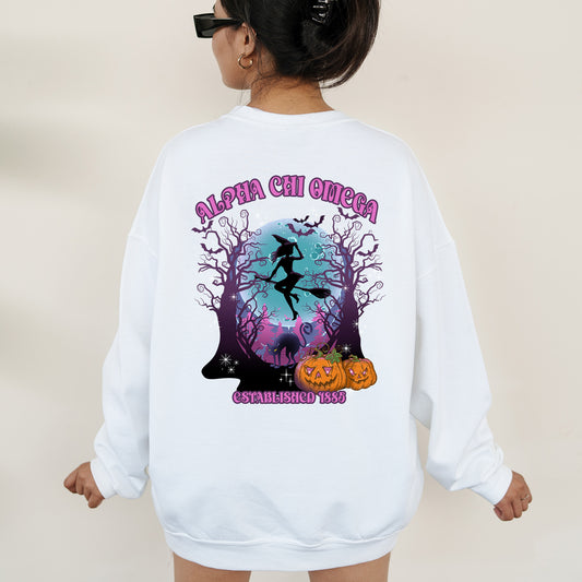 Alpha Chi Omega Halloween Witch Sorority Sweatshirt _ 36226g