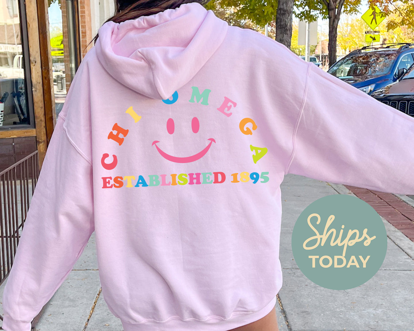 Chi Omega Gleaming Smiley Face Sorority Hoodie _ 33059g