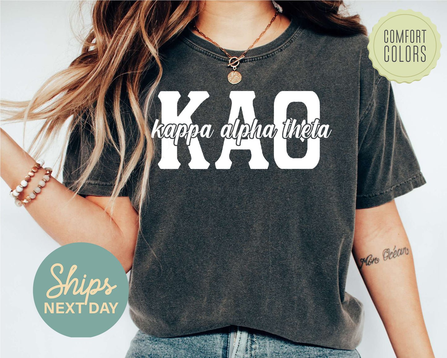 Kappa Alpha Theta Sliced White Letters Comfort Colors Sorority T-shirt _ 2253g