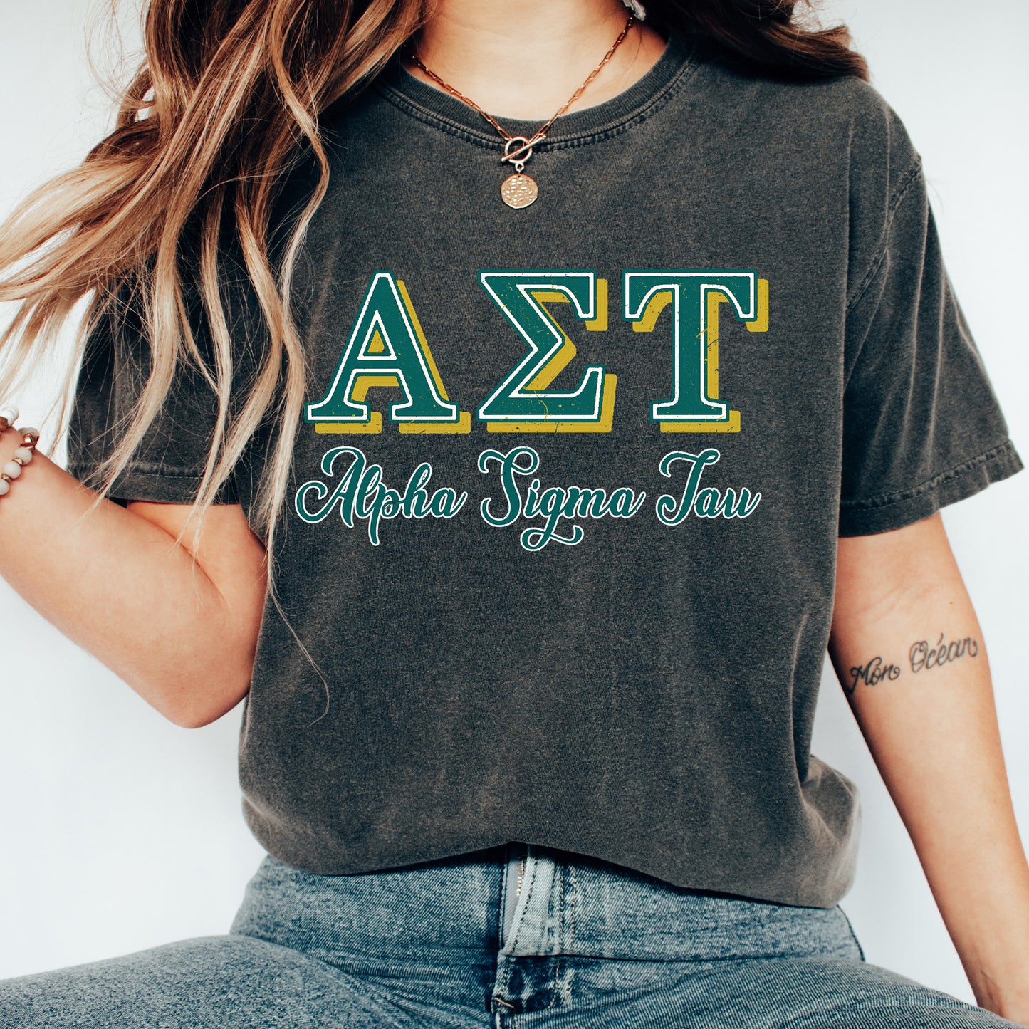 Alpha Sigma Tau Greek Colors Sorority T-shirt _ 36076g
