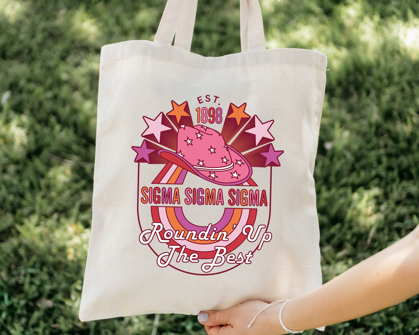 Sigma Sigma Sigma Roundin' Up the Best Sorority Tote Bag _ 34616g