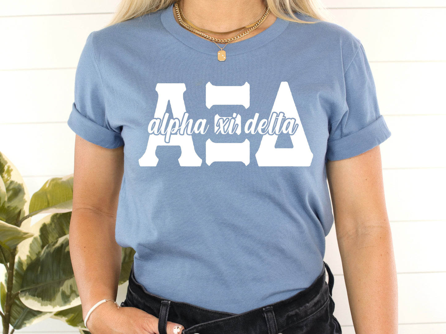 Alpha Xi Delta Sliced White Letters Sorority T-shirt _ 2246g
