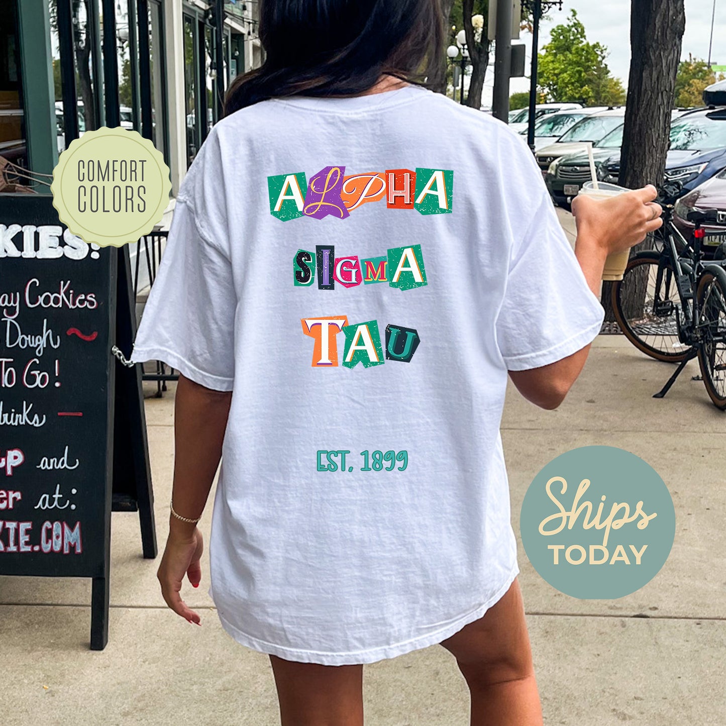 Alpha Sigma Tau Letter Cuts Comfort Colors Sorority T-shirt _ 35894g