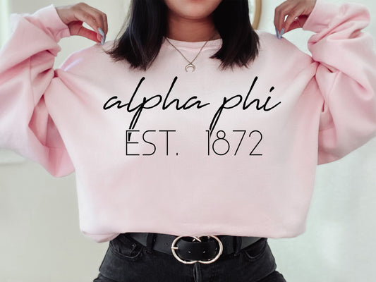 Alpha Phi Black Calligraphy Sorority Sweatshirt _ 2322g