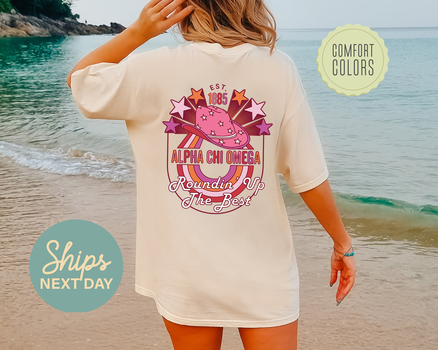 Alpha Chi Omega Roundin' Up the Best Comfort Colors Sorority T-shirt _ 32894g
