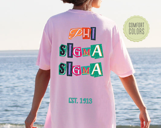 Phi Sigma Sigma Letter Cuts Comfort Colors Sorority T-shirt _ 35905g