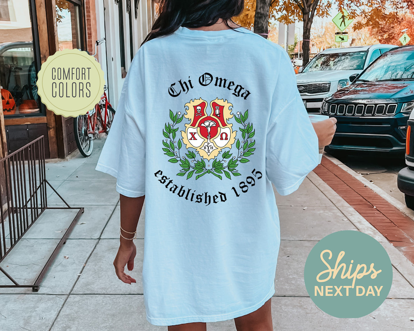 Chi Omega Old English Crest Comfort Colors Sorority T-shirt _ 32929g