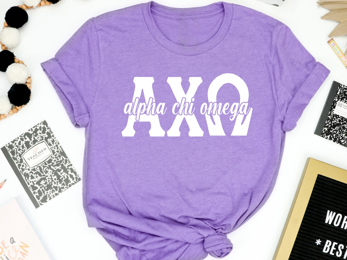 Alpha Chi Omega Sliced White Letters Sorority T-shirt _ 2238g