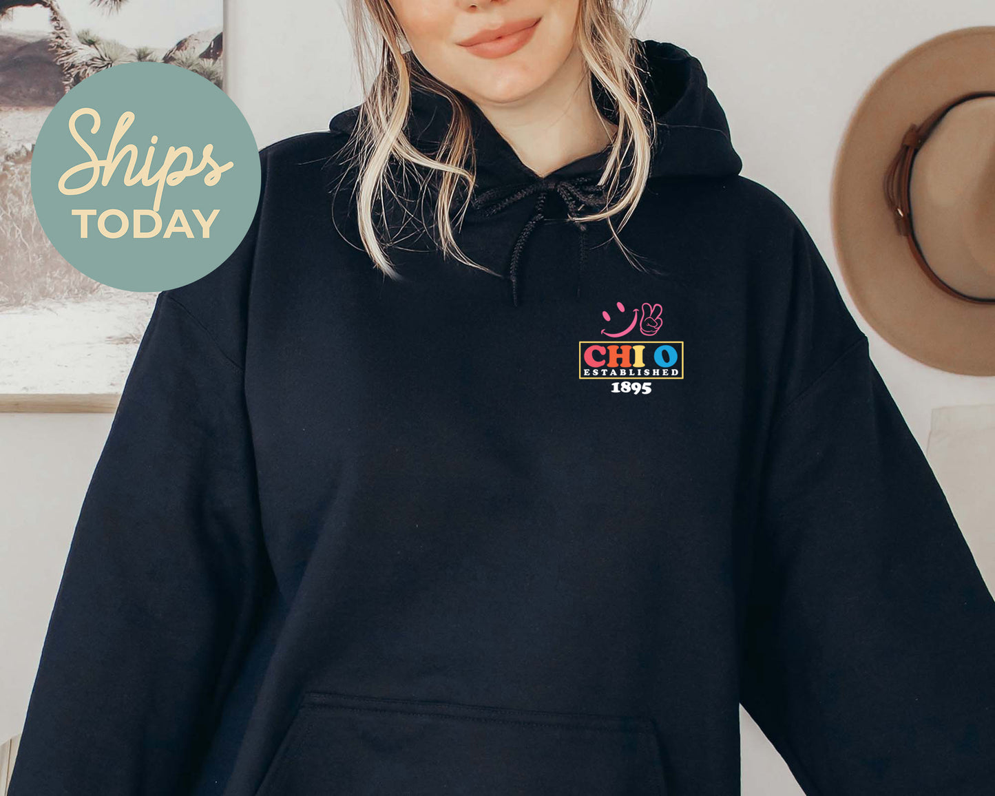 Chi Omega Gleaming Smiley Face Sorority Hoodie _ 33059g