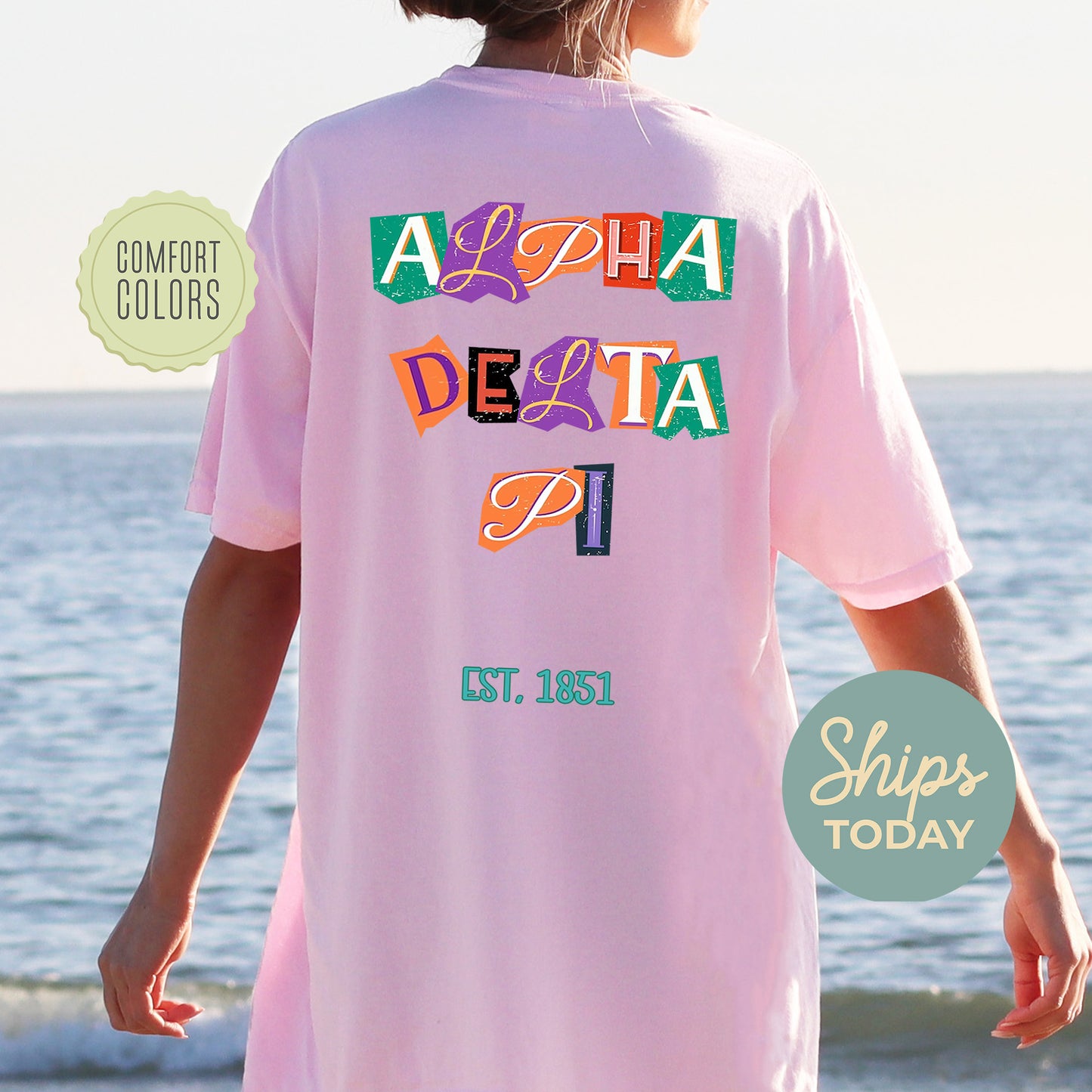 Alpha Delta Pi Letter Cuts Comfort Colors Sorority T-shirt _ 35888g