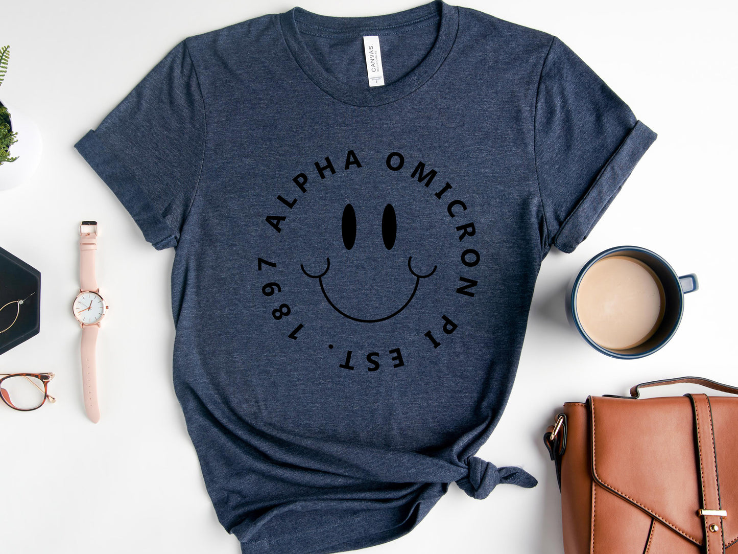 Alpha Gamma Delta Smiley Face Halo Sorority T-shirt _ 2502g