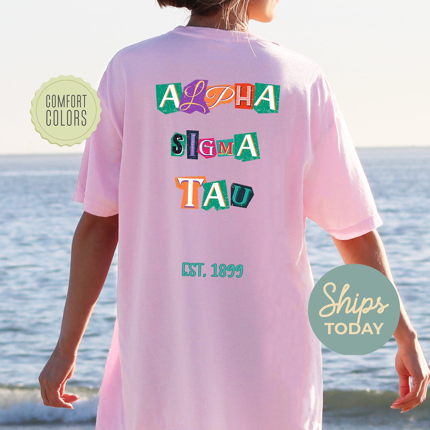Alpha Sigma Tau Letter Cuts Comfort Colors Sorority T-shirt _ 35894g