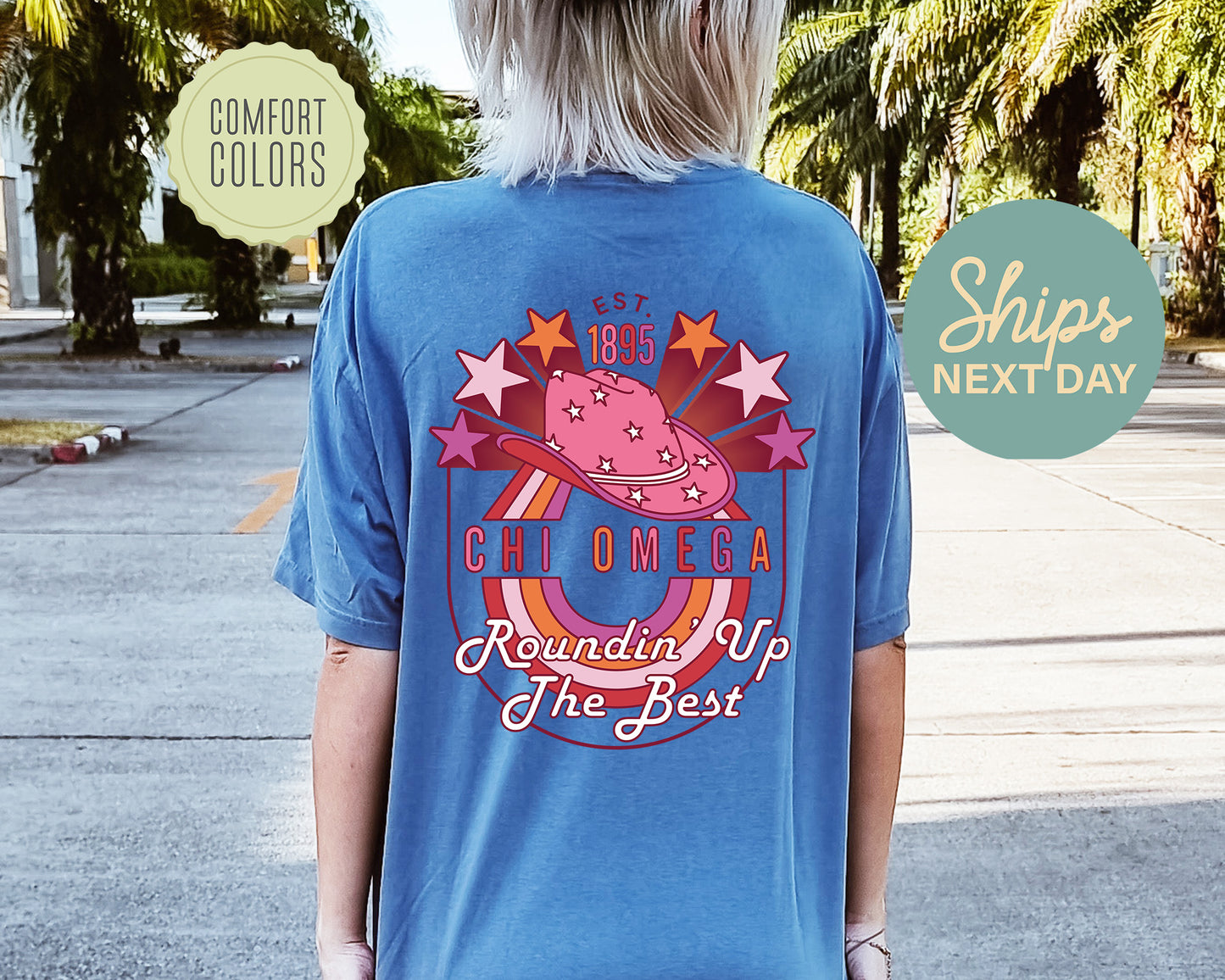 Chi Omega Roundin' Up the Best Comfort Colors Sorority T-shirt _ 32903g