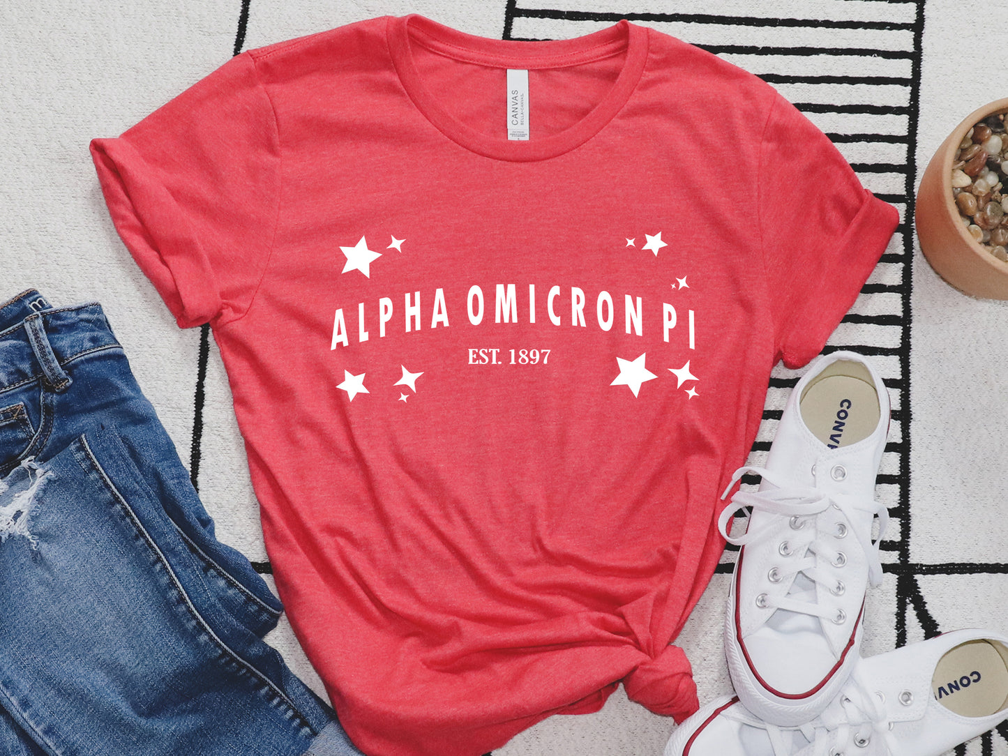 Alpha Omicron Pi Arched Star Sorority T-shirt _ 2268g