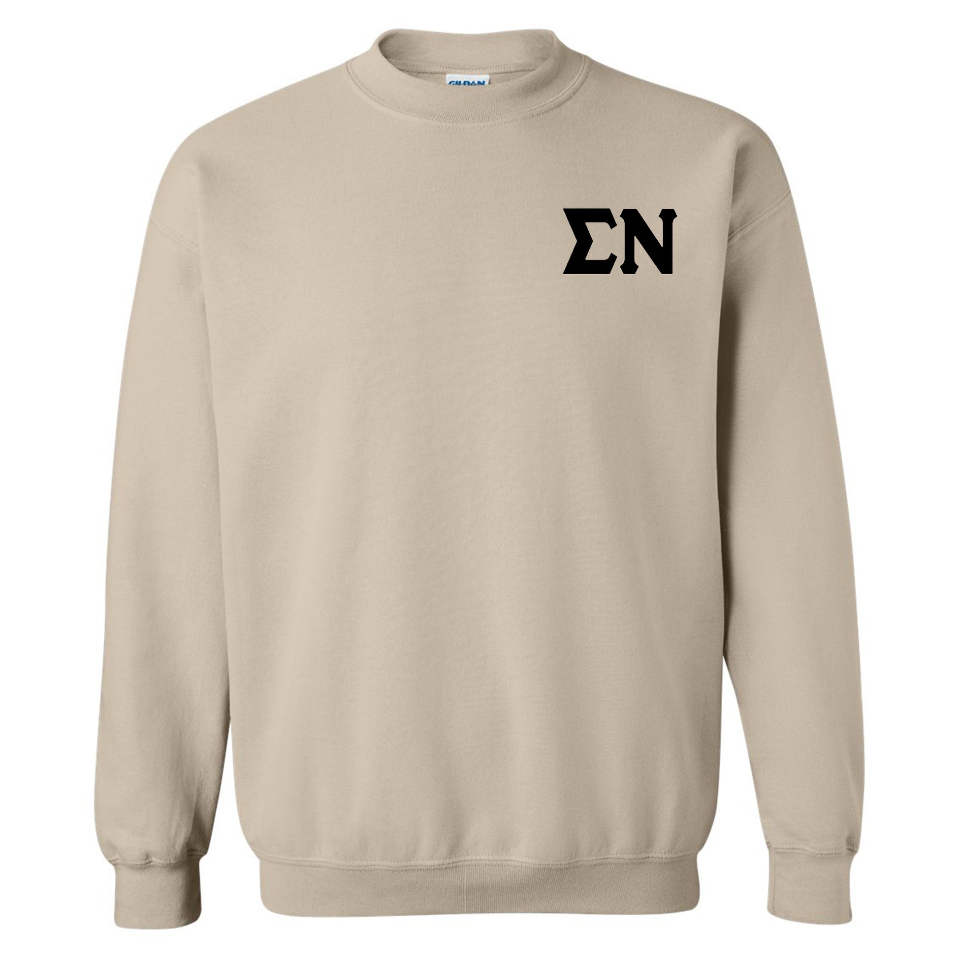 a beige sweatshirt with the letter n on it