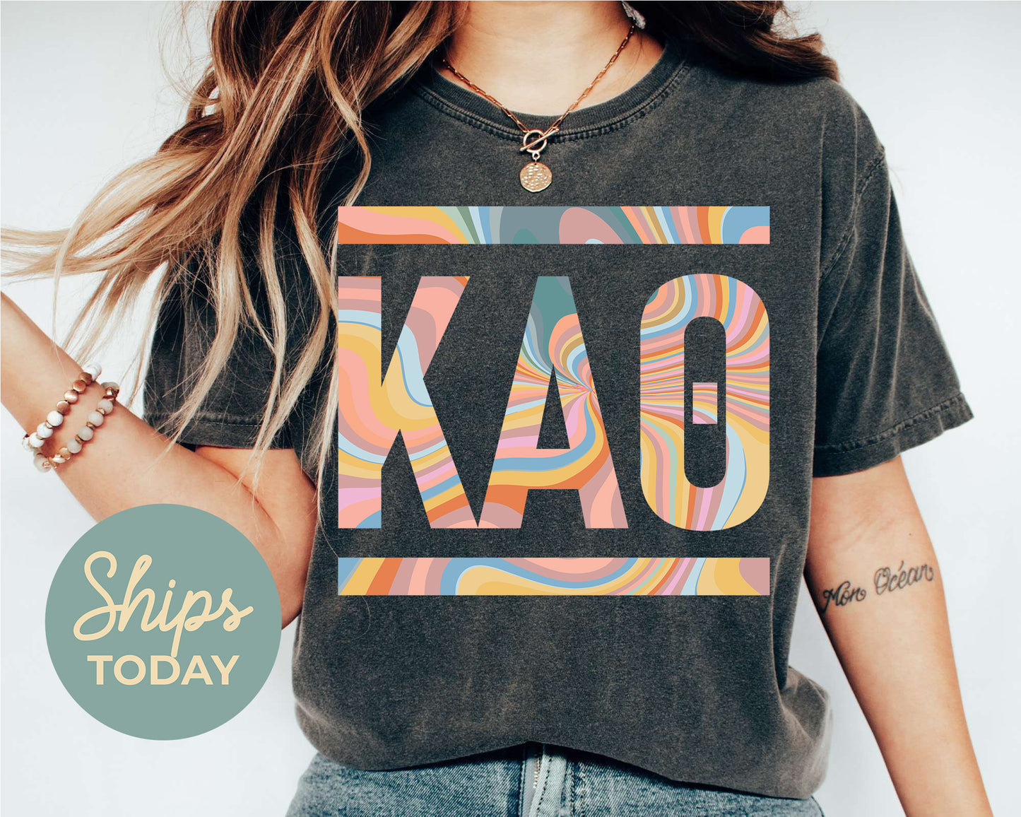 Kappa Alpha Theta Multicolor Letters Sorority T-shirt _ 30476g