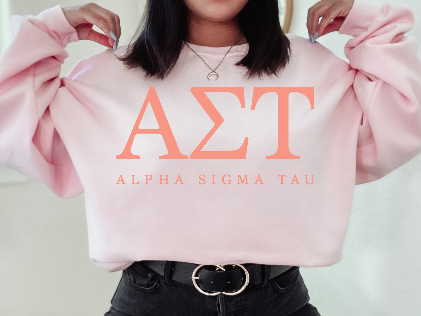 Alpha Sigma Tau Pink Personality Sorority Sweatshirt _ 655g