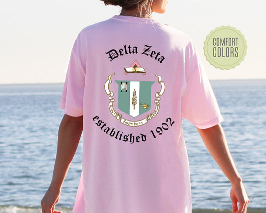 Delta Zeta Old English Crest Comfort Colors Sorority T-shirt _ 32933g