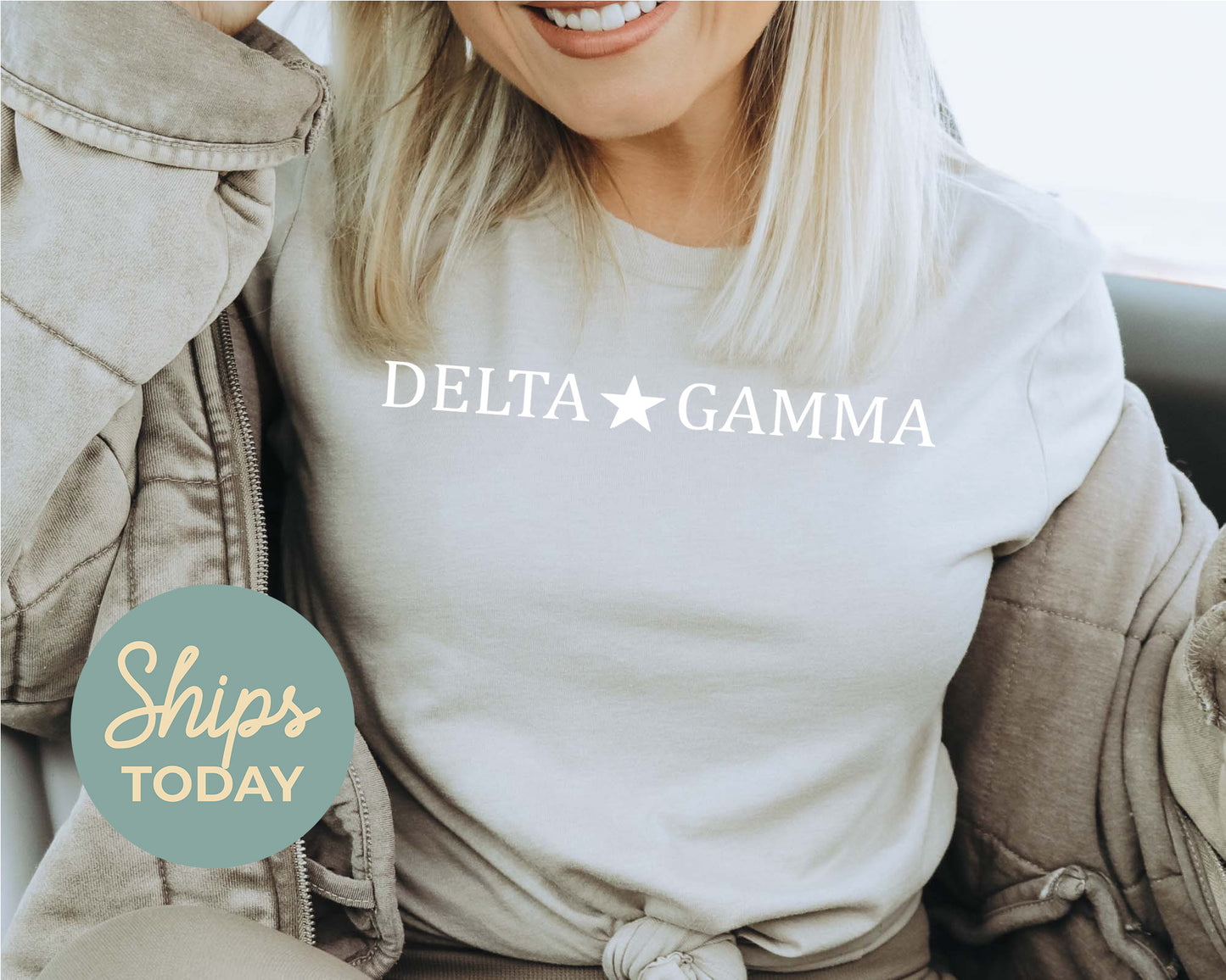 Delta Gamma White Star Sorority T-shirt _ 2197g