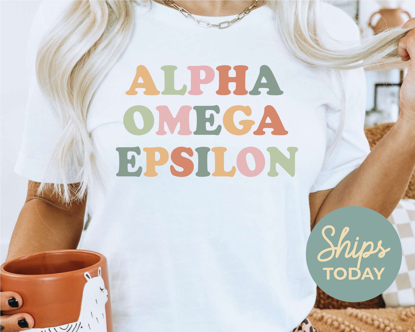 Alpha Omega Epsilon Bright and Colorful Sorority T-shirt _ 3468g