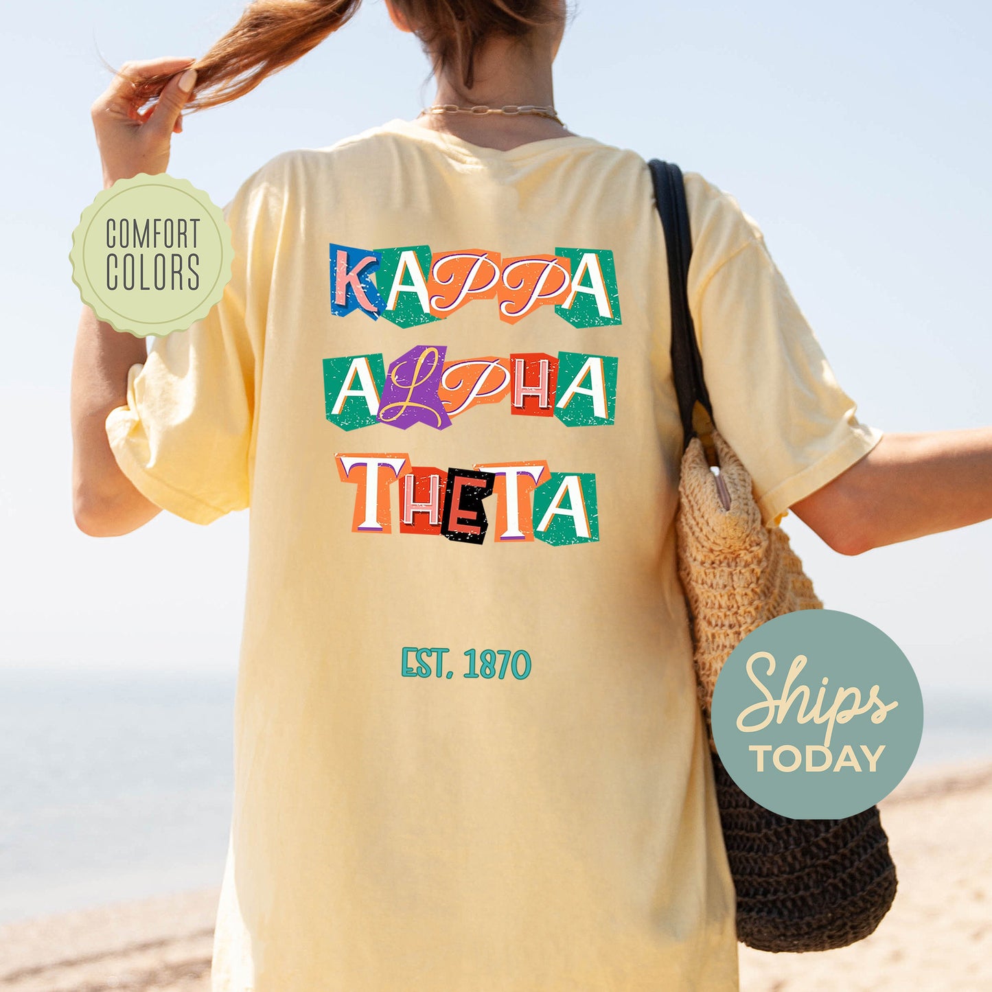 Kappa Alpha Theta Letter Cuts Comfort Colors Sorority T-shirt _ 35902g