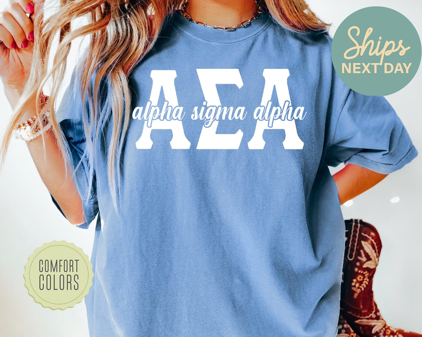 Alpha Sigma Alpha Sliced White Letters Comfort Colors Sorority T-shirt _ 2244g