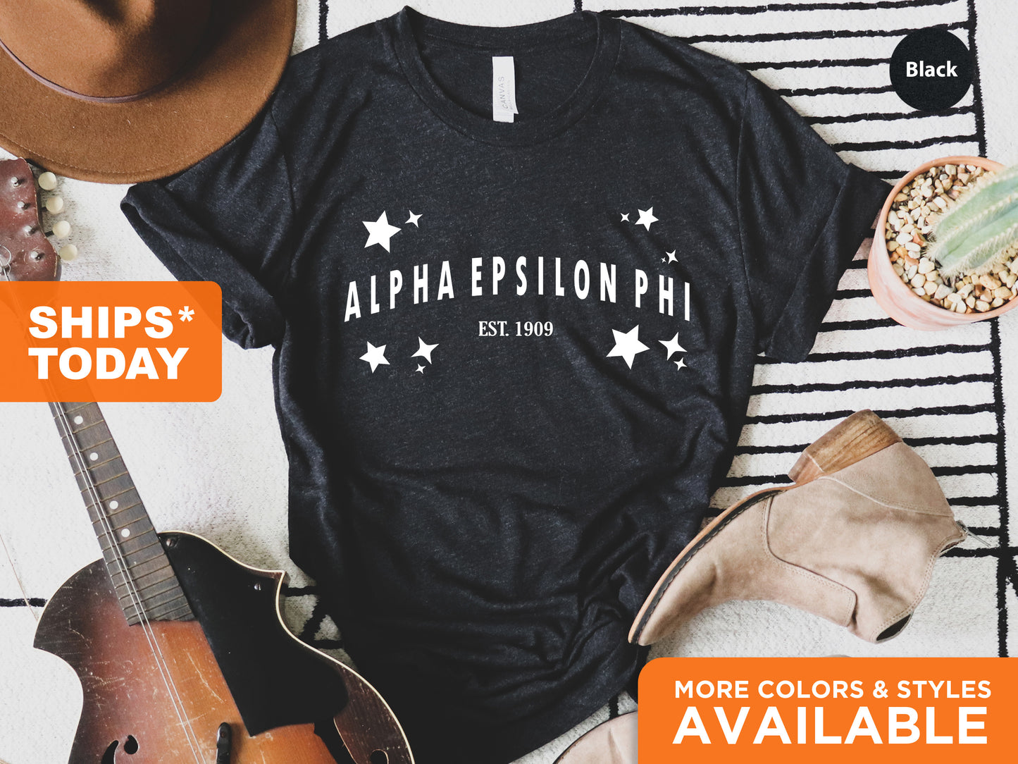 Alpha Epsilon Phi Arched Star Sorority T-shirt _ 2266g