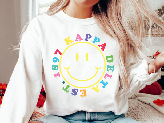 Kappa Delta Radiating Smiley Face Sorority Sweatshirt _ 3245g