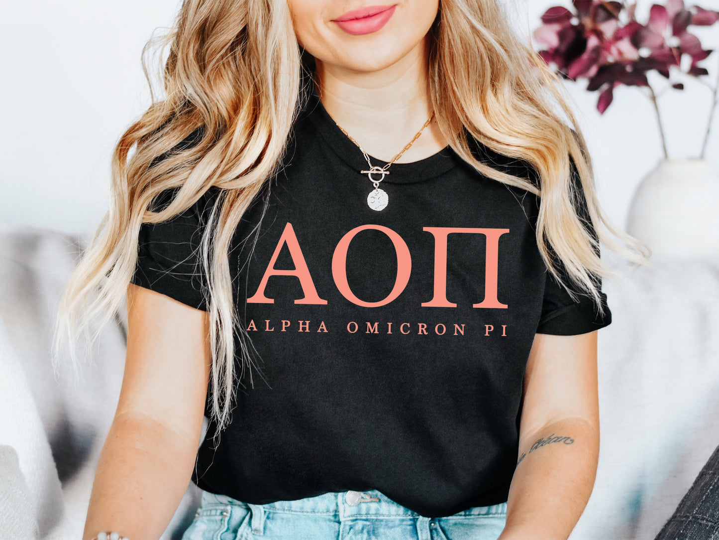 Alpha Omicron Pi Pink Personality Sorority T-shirt _ 652g