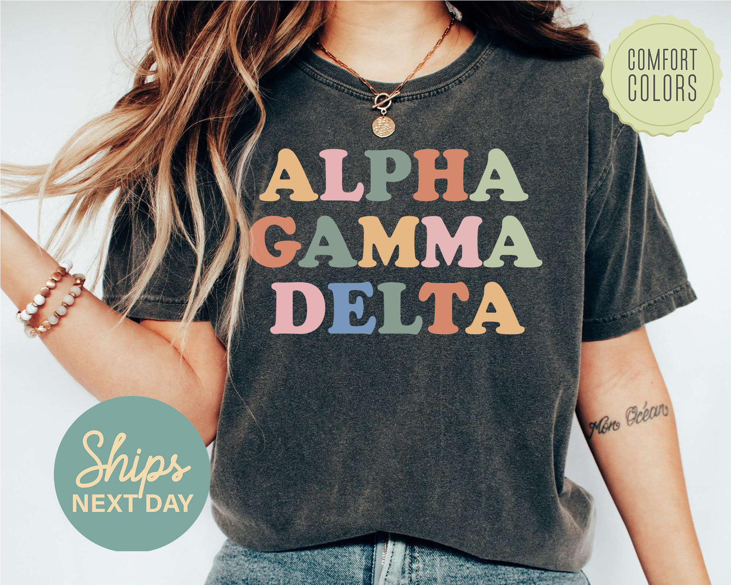 Alpha Gamma Delta Bright and Proud Comfort Colors Sorority T-shirt _ 417g