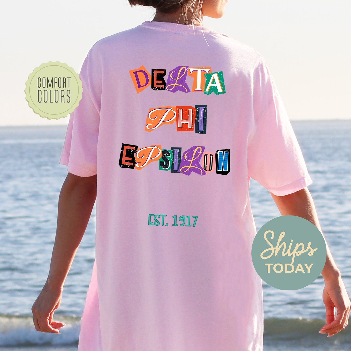 Delta Phi Epsilon Letter Cuts Comfort Colors Sorority T-shirt _ 35899g