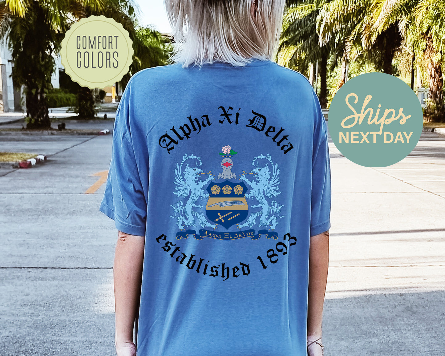 Alpha Xi Delta Old English Crest Comfort Colors Sorority T-shirt _ 32928g