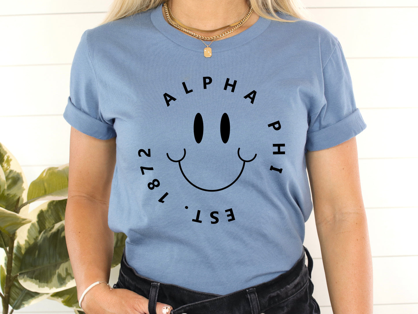 Alpha Phi Smiley Face Halo Sorority T-shirt _ 2504g