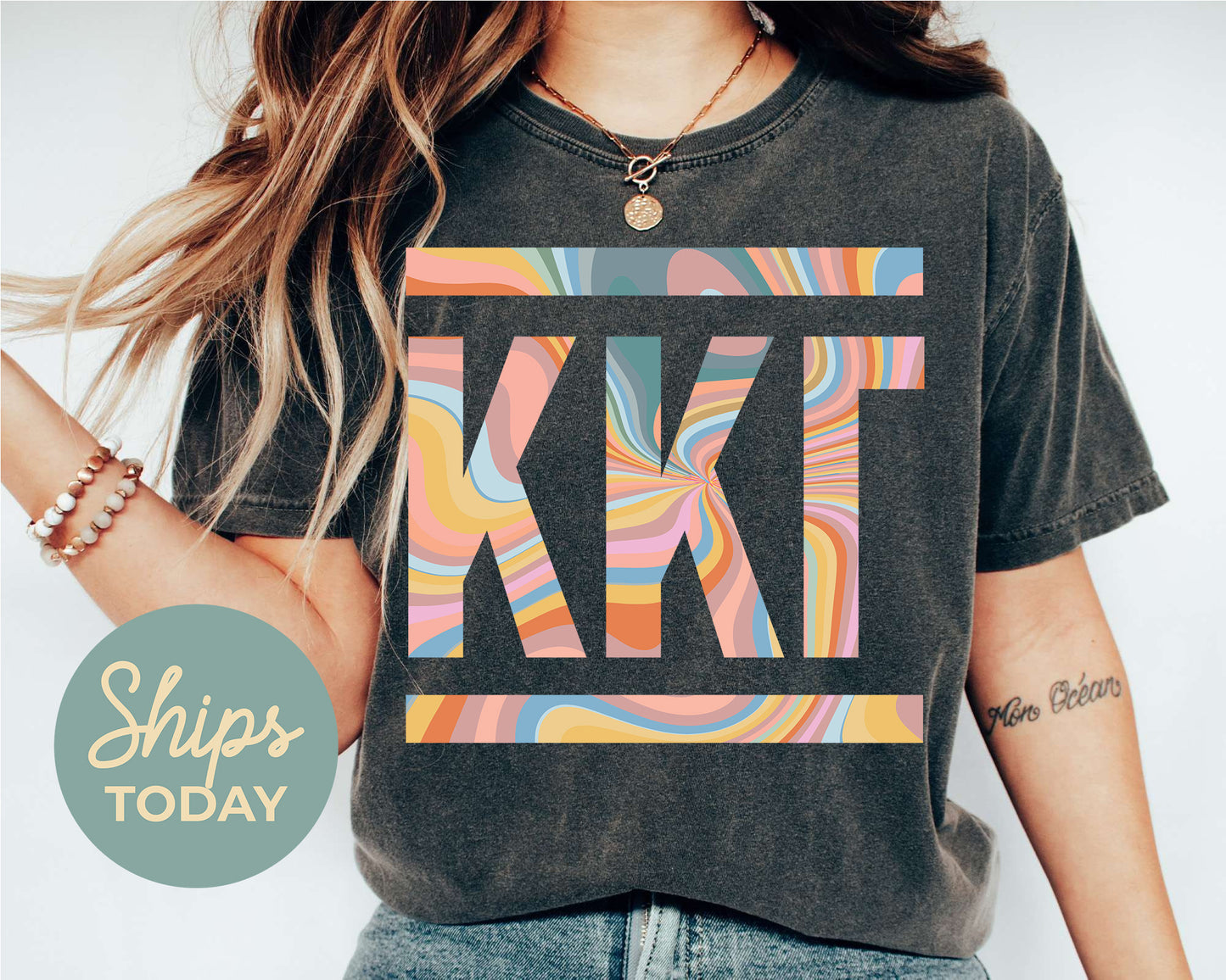 Kappa Kappa Gamma Multicolor Letters Sorority T-shirt _ 30478g