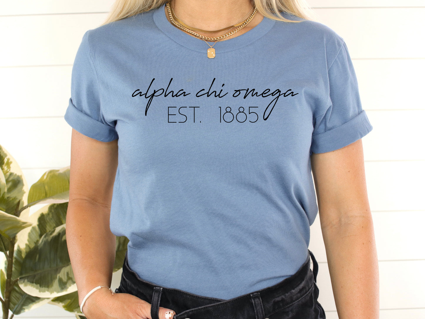 Alpha Chi Omega Black Calligraphy Sorority T-shirt _ 2317g