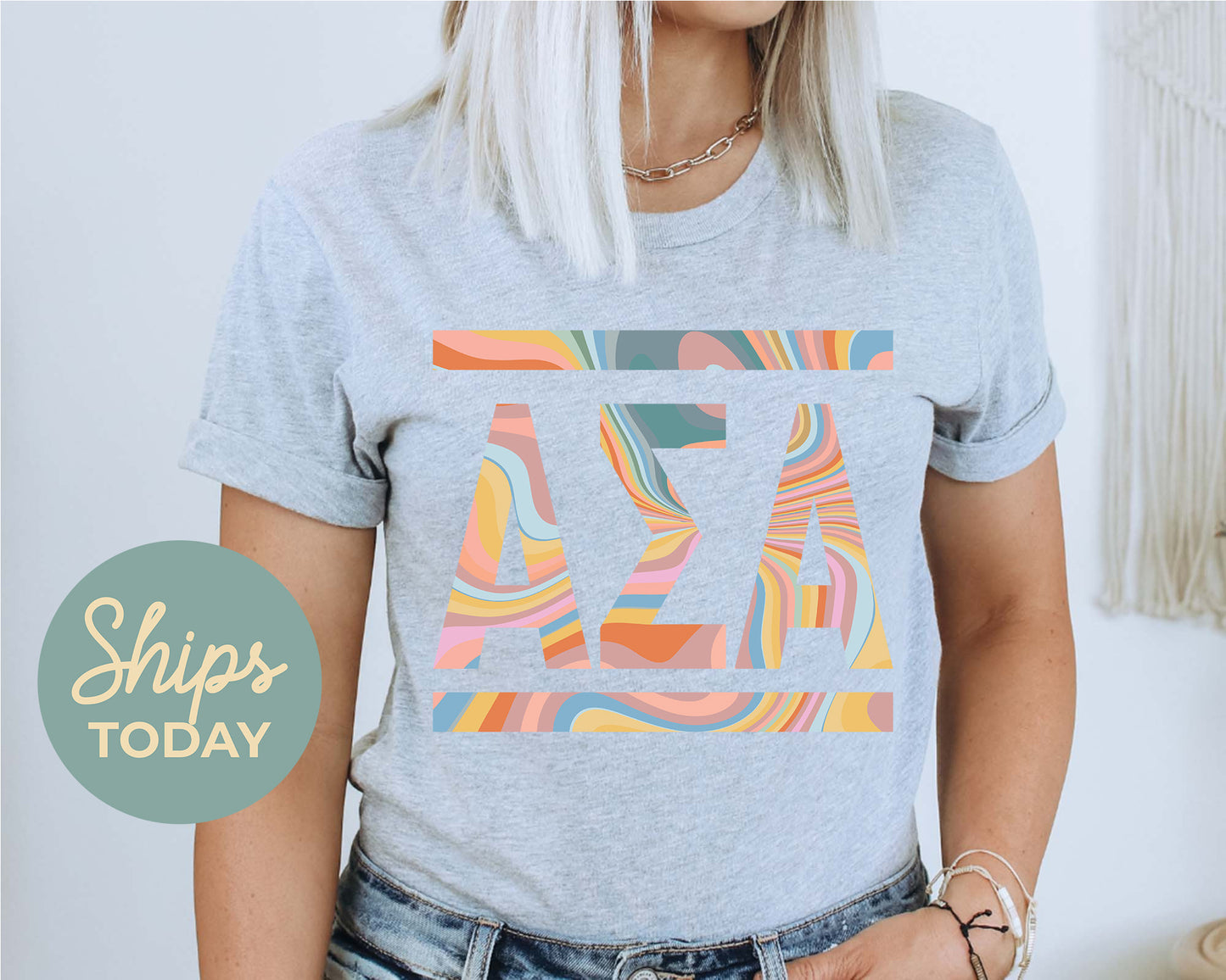 Alpha Sigma Alpha Multicolor Letters Sorority T-shirt _ 30467g