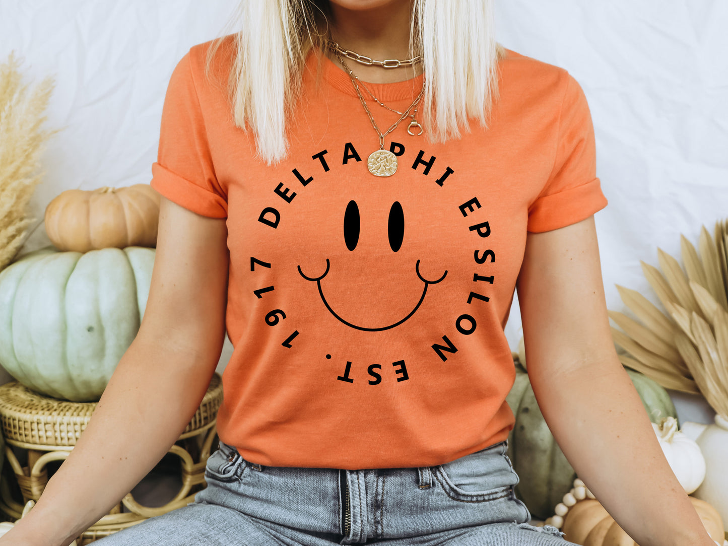 Delta Phi Epsilon Smiley Face Halo Sorority T-shirt _ 2511g
