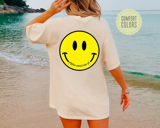 Alpha Omicron Pi Smiley Face Comfort Colors Sorority T-shirt _ 32846g