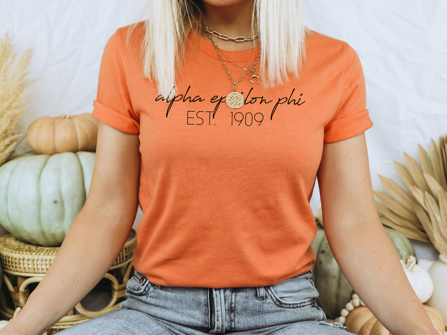 Alpha Epsilon Phi Black Calligraphy Sorority T-shirt _ 2319g