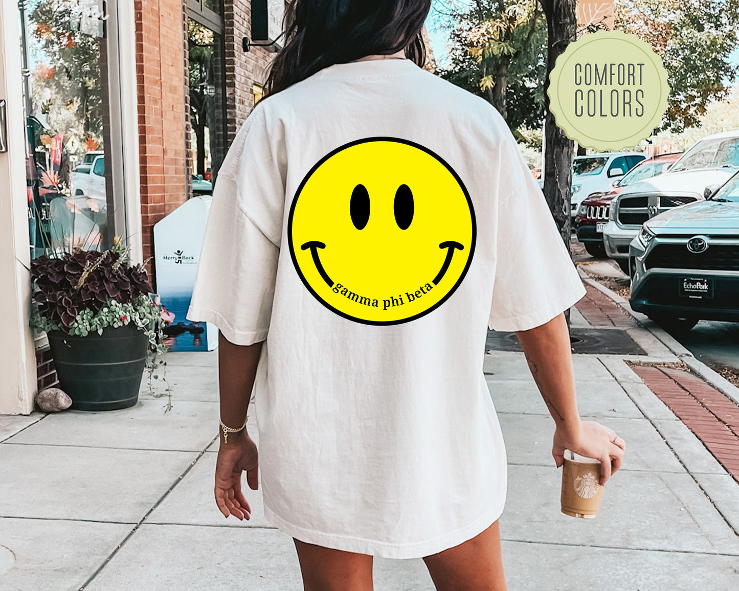 Gamma Phi Beta Smiley Face Comfort Colors Sorority T-shirt _ 32856g